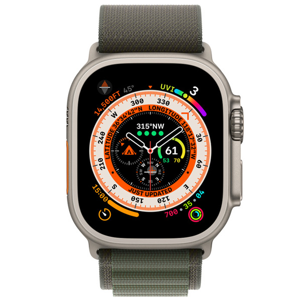 عکس ساعت اپل اولترا Apple Watch Ultra Titanium Case with Green Alpine Loop، عکس ساعت اپل اولترا بدنه تیتانیوم و بند آلپاین سبز