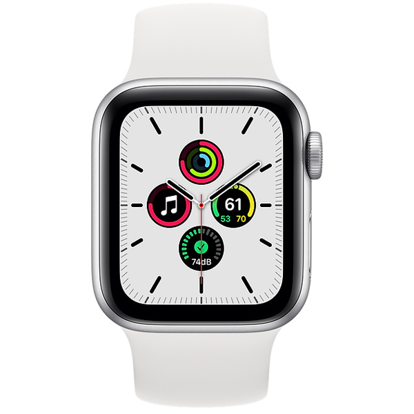 عکس ساعت اپل اس ای جی پی اس Apple Watch SE GPS Silver Aluminum Case with White Solo Loop، عکس ساعت اپل اس ای جی پی اس بدنه آلومینیم نقره ای و بند سولو لوپ سفید