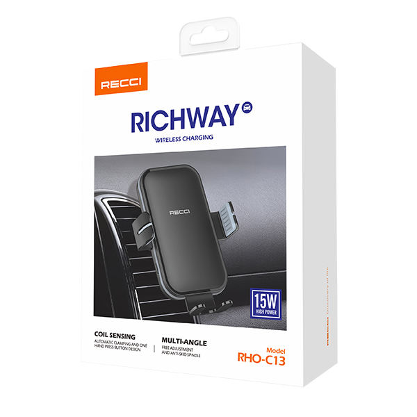 ویدیو هولدر موبایل با قابلیت شارژ بی سیم رسی مدل RHO-C13، ویدیو RECCI Wireless Charging Car Holder RHO-C13