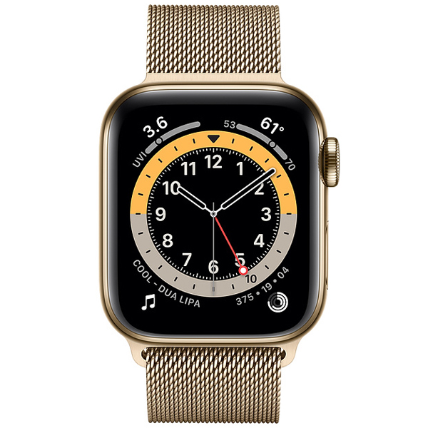 عکس ساعت اپل سری 6 سلولار Apple Watch Series 6 Cellular Gold Stainless Steel Case with Gold Milanese Loop Band 40 mm، عکس ساعت اپل سری 6 سلولار بدنه استیل طلایی و بند استیل میلان طلایی 40 میلیمتر