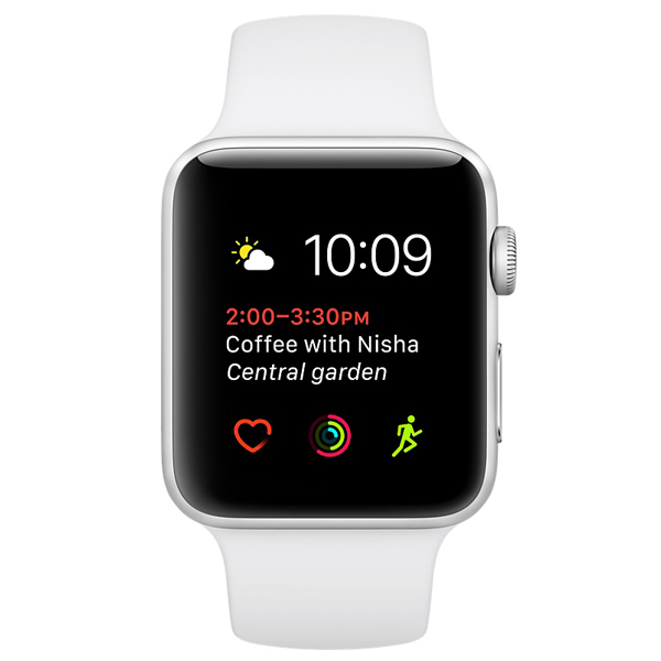 عکس ساعت اپل سری 1 بدنه آلومینیوم نقره ای و بند اسپرت سفید 38 میلیمتر، عکس Apple Watch Series 1 Silver Aluminum Case with White Sport Band 38mm