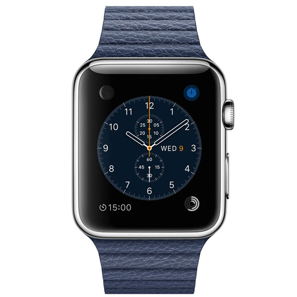 عکس ساعت اپل بدنه استیل بند آبی تیره چرم لوپ 42 میلیمتر، عکس Apple Watch Watch Stainless Steel Case Midnight Blue Leather loop 42mm