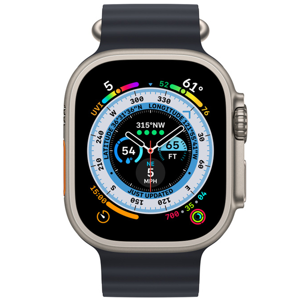 عکس ساعت اپل اولترا بدنه تیتانیوم و بند اوشن مشکی، عکس Apple Watch Ultra Titanium Case with Midnight Ocean Band