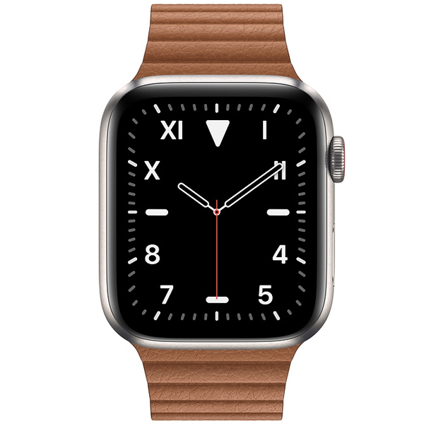 عکس ساعت اپل سری 5 ادیشن بدنه تیتانیوم و بند چرمی لوپ قهوه ای 44 میلیمتر Saddle Brown، عکس Apple Watch Series 5 Edition Titanium Case with Saddle Brown Leather Loop 44mm