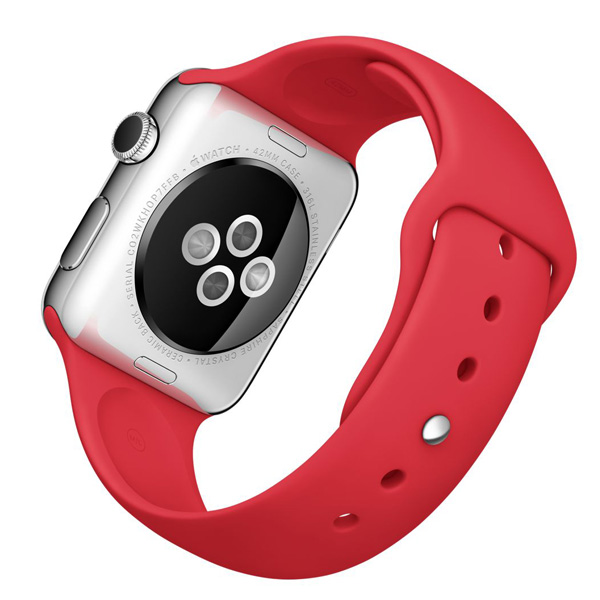 آلبوم ساعت اپل Apple Watch Watch Stainless Steel Case with Red Sport Band 42mm، آلبوم ساعت اپل بدنه استیل بند اسپرت قرمز 42 میلیمتر