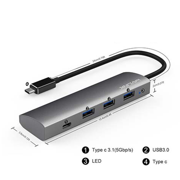 آلبوم USB-C 4-Port Hub WavLink WL-UHP3047C1، آلبوم هاب یو اس بی سی 4 پورت ویولینک مدل WL-UHP3047C1
