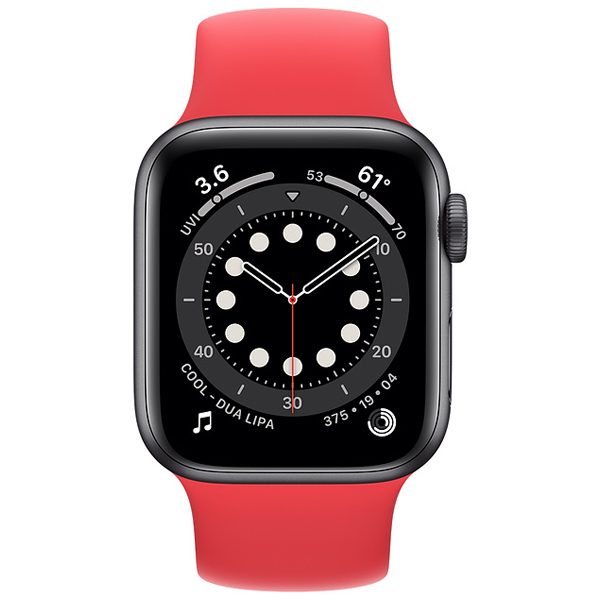 عکس ساعت اپل سری 6 جی پی اس بدنه آلومینیم خاکستری و بند سولو لوپ قرمز 44 میلیمتر، عکس Apple Watch Series 6 GPS Space Gray Aluminum Case with RED Solo Loop 44mm