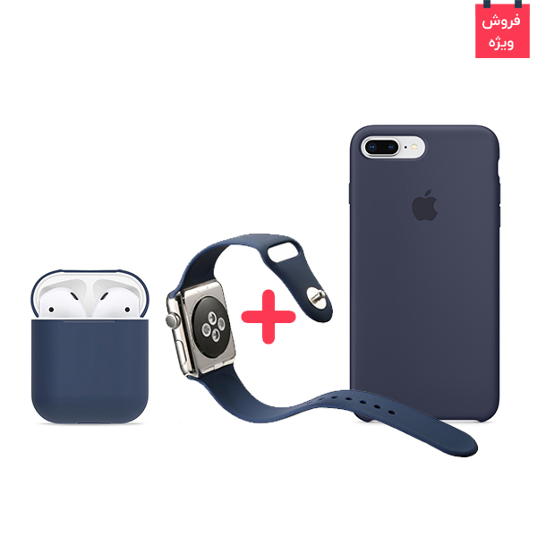 تصاویر قاب آیفون ایکس + کاور ایرپاد + بند اپل واچ سیلیکونی ست سرمه ای، تصاویر iPhone 8 Plus Case + AirPod Case + Apple Watch Band Midnght Blue Set