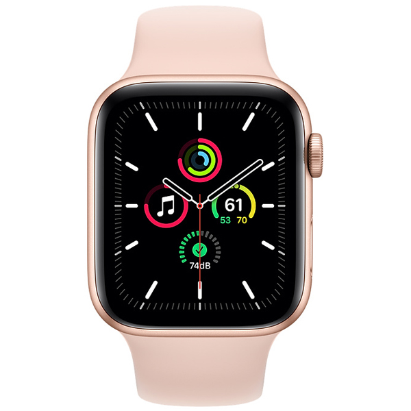 عکس ساعت اپل اس ای جی پی اس Apple Watch SE GPS Gold Aluminum Case with Pink Sand Sport Band 44mm، عکس ساعت اپل اس ای جی پی اس بدنه آلومینیم طلایی و بند اسپرت صورتی 44 میلیمتر