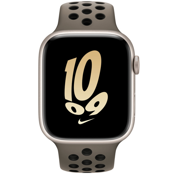 عکس ساعت اپل سری 8 نایکی Apple Watch Series 8 Nike Starlight Aluminum Case with Olive Grey/Black Nike Sport Band 45mm، عکس ساعت اپل سری 8 نایکی بدنه آلومینیومی استارلایت و بند نایکی اسپرت زیتونی مشکی 45 میلیمتر