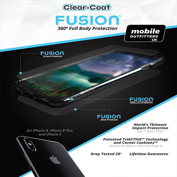 گالری iPhone X Screen & Full Body Protection Clear Coat Fusion Impact، گالری محافظ 360 درجه صفحه و بدنه آیفون ایکس کلیرکت فیوژن