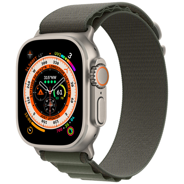 Apple Watch Ultra Titanium Case with Green Alpine Loop، ساعت اپل اولترا بدنه تیتانیوم و بند آلپاین سبز