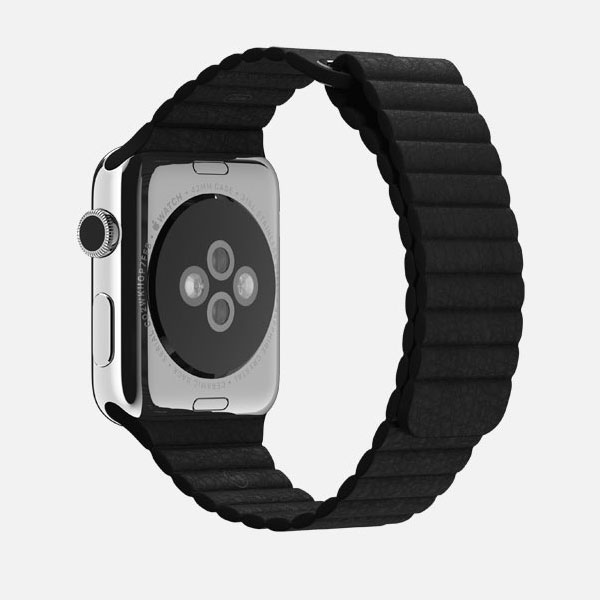 عکس ساعت اپل Apple Watch Watch Stainless Steel Case with Black Leather loop Band 42mm، عکس ساعت اپل بدنه استیل بند مشکی چرم لوپ 42 میلیمتر