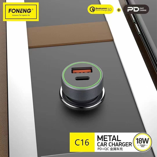 ویدیو شارژر فندکی فوننگ مدل C16، ویدیو Foneng C16 QC+PD metal car charger kit