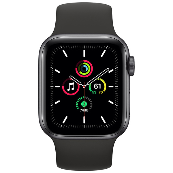 عکس ساعت اپل اس ای جی پی اس Apple Watch SE GPS Space Gray Aluminum Case with Black Solo Loop، عکس ساعت اپل اس ای جی پی اس بدنه آلومینیم خاکستری و بند سولو لوپ مشکی