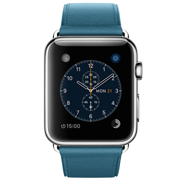 گالری ساعت اپل بدنه استیل بند چرمی آبی با سگک کلاسیک 42 میلیمتر، گالری Apple Watch Watch Stainless Steel Case With Marine Blue Classic Buckle 42mm