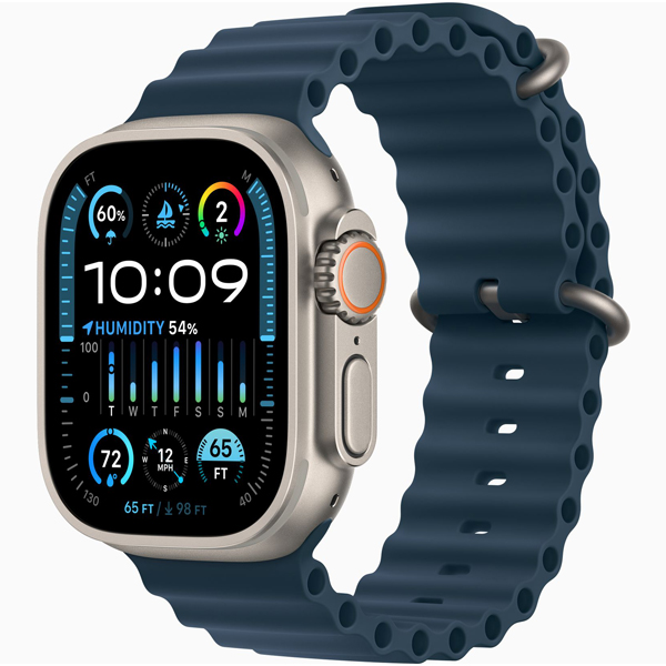تصاویر ساعت اپل اولترا 2 بدنه تیتانیوم و بند اوشن آبی، تصاویر Apple Watch Ultra 2 Titanium Case with Blue Ocean Band