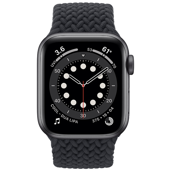 عکس ساعت اپل سری 6 جی پی اس Apple Watch Series 6 GPS Space Gray Aluminum Case with Charcoal Braided Solo Loop 44mm، عکس ساعت اپل سری 6 جی پی اس بدنه آلومینیم خاکستری و بند سولو لوپ بافته شده خاکستری 44 میلیمتر