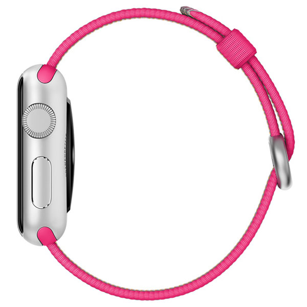 آلبوم ساعت اپل Apple Watch Watch Silver Aluminum Case with Pink Woven Nylon 38mm، آلبوم ساعت اپل بدنه آلومینیوم نقره ای بند نایلونی صورتی 38 میلیمتر