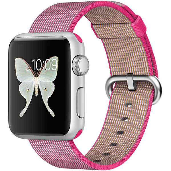 تصاویر ساعت اپل بدنه آلومینیوم نقره ای بند نایلونی صورتی 38 میلیمتر، تصاویر Apple Watch Watch Silver Aluminum Case with Pink Woven Nylon 38mm