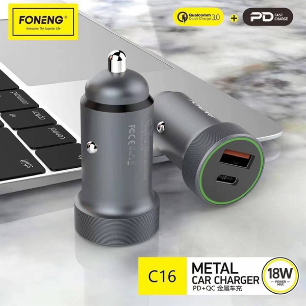 آلبوم شارژر فندکی فوننگ مدل C16، آلبوم Foneng C16 QC+PD metal car charger kit