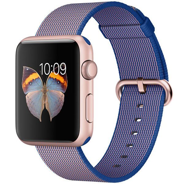 تصاویر ساعت اپل بدنه آلومینیوم رزگلد بند نایلونی آبی رویال 42 میلیمتر، تصاویر Apple Watch Watch Rose Gold Aluminum Case Royal Blue Woven Nylon 42mm