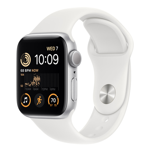 تصاویر ساعت اپل اس ای 2 بدنه آلومینیومی نقره ای و بند اسپرت سفید 40 میلیمتر، تصاویر Apple Watch SE2 Silver Aluminum Case with White Sport Band 40mm