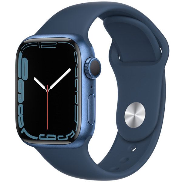 Apple Watch Series 7 GPS Blue Aluminum Case with Abyss Blue Sport Band 41 mm، ساعت اپل سری 7 جی پی اس بدنه آلومینیومی آبی و بند اسپرت آبی 41 میلیمتر