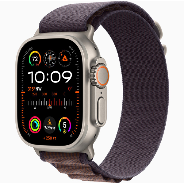 تصاویر ساعت اپل اولترا 2 بدنه تیتانیوم و بند آلپاین نیلی، تصاویر Apple Watch Ultra 2 Titanium Case with Indigo Alpine Loop
