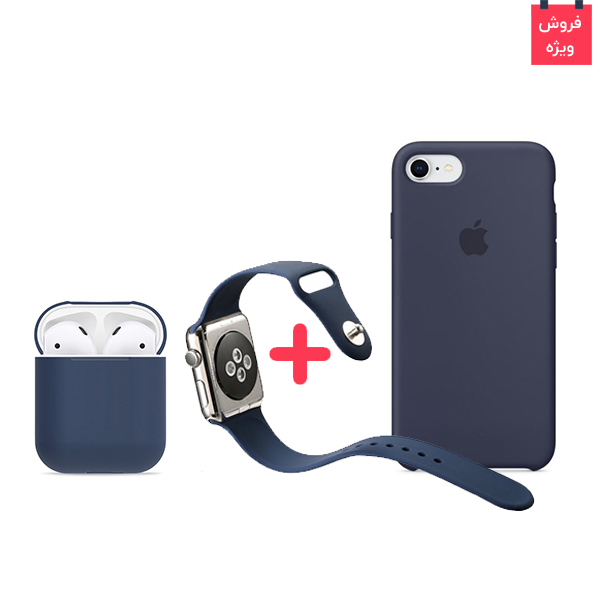 تصاویر قاب آیفون 8 + کاور ایرپاد + بند اپل واچ سیلیکونی ست سرمه ای، تصاویر iPhone 8 Case + AirPod Case + Apple Watch Band Silicone Midnight Blue
