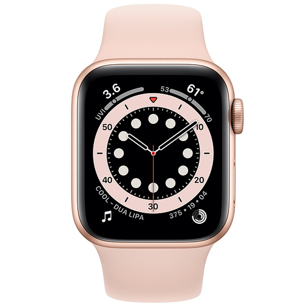عکس ساعت اپل سری 6 جی پی اس بدنه آلومینیم طلایی و بند اسپرت صورتی 40 میلیمتر، عکس Apple Watch Series 6 GPS Gold Aluminum Case with Pink Sand Sport Band 40mm