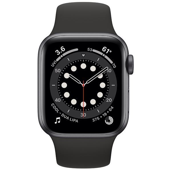 عکس ساعت اپل سری 6 جی پی اس بدنه آلومینیم خاکستری و بند اسپرت مشکی 44 میلیمتر، عکس Apple Watch Series 6 GPS Space Gray Aluminum Case with Black Sport Band 44mm