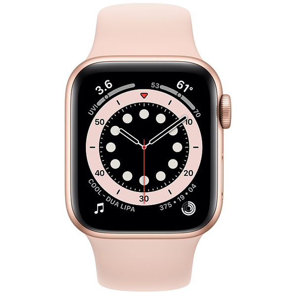 عکس ساعت اپل سری 6 جی پی اس Apple Watch Series 6 GPS Gold Aluminum Case with Pink Sand Sport Band 44mm، عکس ساعت اپل سری 6 جی پی اس بدنه آلومینیم طلایی و بند اسپرت صورتی 44 میلیمتر