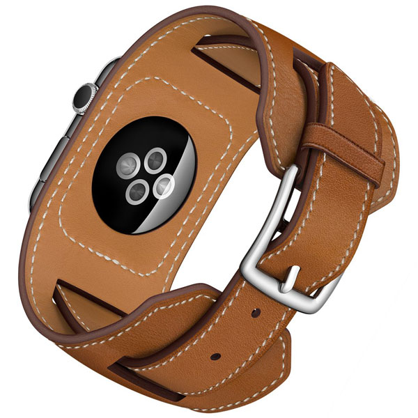 عکس ساعت اپل هرمس دستبندی 42 میلیمتر بدنه استیل و بند چرمی فاو بارنیا، عکس Apple Watch Hermes Cuff 42mm Brown Fauve Barenia Leather Band