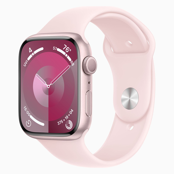 تصاویر ساعت اپل سری 9 بدنه آلومینیومی صورتی و بند اسپرت صورتی 41 میلیمتر، تصاویر Apple Watch Series 9 Pink Aluminum Case with Light Pink Sport Band 41mm