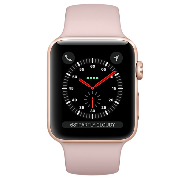 عکس ساعت اپل سری 3 سلولار Apple Watch Series 3 Cellular Gold Aluminum Case with Pink Sand Sport Band 38mm، عکس ساعت اپل سری 3 سلولار بدنه آلومینیومی طلایی با بند صورتی اسپرت 38 میلیمتر