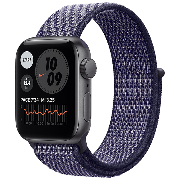 تصاویر ساعت اپل اس ای نایکی بدنه آلومینیم خاکستری و بند نایکی اسپرت لوپ بنفش 40 میلیمتر، تصاویر Apple Watch SE Nike Space Gray Aluminum Case with Purple Pulse Nike Sport Loop 40mm