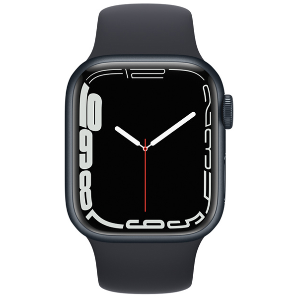 عکس ساعت اپل سری 7 جی پی اس بدنه آلومینیومی میدنایت و بند اسپرت میدنایت 41 میلیمتر، عکس Apple Watch Series 7 GPS Midnight Aluminum Case with Midnight Sport Band 41mm