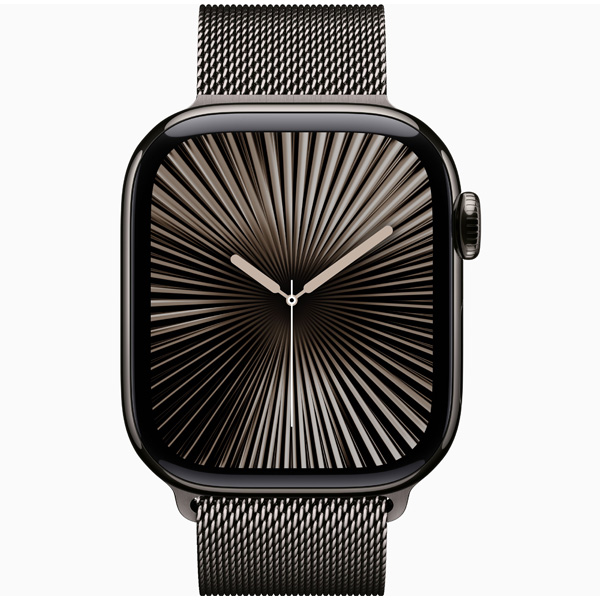 عکس ساعت اپل سری 10 سلولار Apple Watch Series 10 Cellular Slate Titanium Case with Slate Milanese Loop 42mm، عکس ساعت اپل سری 10 سلولار بدنه تیتانیوم سنگی و بند میلان سنگی 42 میلیمتر