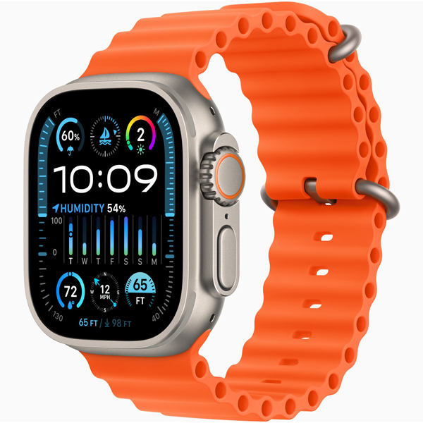 تصاویر ساعت اپل اولترا 2 بدنه تیتانیوم و بند اوشن نارنجی، تصاویر Apple Watch Ultra 2 Titanium Case with Orange Ocean Band