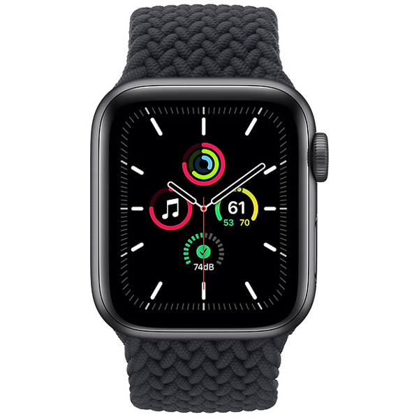 عکس ساعت اپل اس ای جی پی اس Apple Watch SE GPS Space Gray Aluminum Case with Charcoal Braided Solo Loop، عکس ساعت اپل اس ای جی پی اس بدنه آلومینیم خاکستری و بند سولو لوپ بافته شده خاکستری