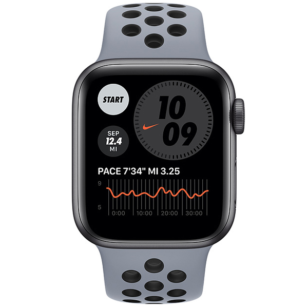 عکس ساعت اپل اس ای نایکی Apple Watch SE Nike Space Gray Aluminum Case with Obsidian Mist/Black Nike Sport Band 40mm، عکس ساعت اپل اس ای نایکی بدنه آلومینیم خاکستری و بند نایکی طوسی و مشکی 40 میلیمتر