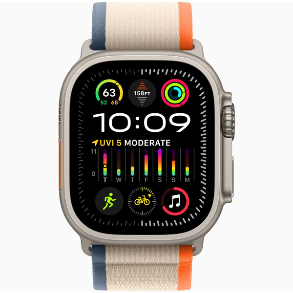 عکس ساعت اپل اولترا 2 Apple Watch Ultra 2 Titanium Case with Orange/Beige Trail Loop، عکس ساعت اپل اولترا 2 بدنه تیتانیوم و بند تریل نارنجی/بژ