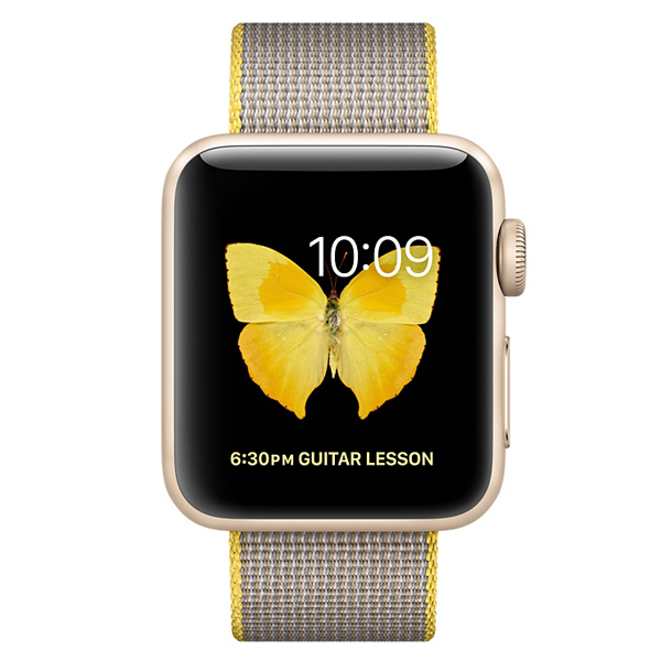 عکس ساعت اپل سری 2 Apple Watch Series 2 Gold Aluminum Case with Yellow/Light Gray Woven Nylon 38 mm، عکس ساعت اپل سری 2 بدنه آلومینیوم طلایی و بند نایلون زرد 38 میلیمتر