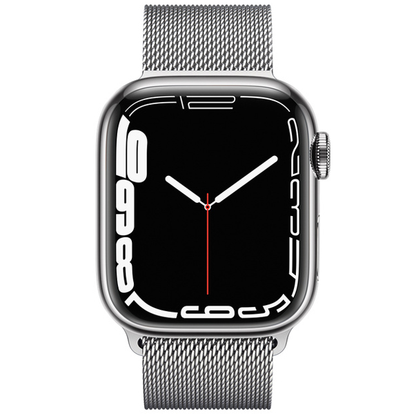 عکس ساعت اپل سری 7 سلولار Apple Watch Series 7 Cellular Silver Stainless Steel Case with Silver Milanese Loop 41mm، عکس ساعت اپل سری 7 سلولار بدنه استیل نقره ای با بند استیل میلان نقره ای 41 میلیمتر