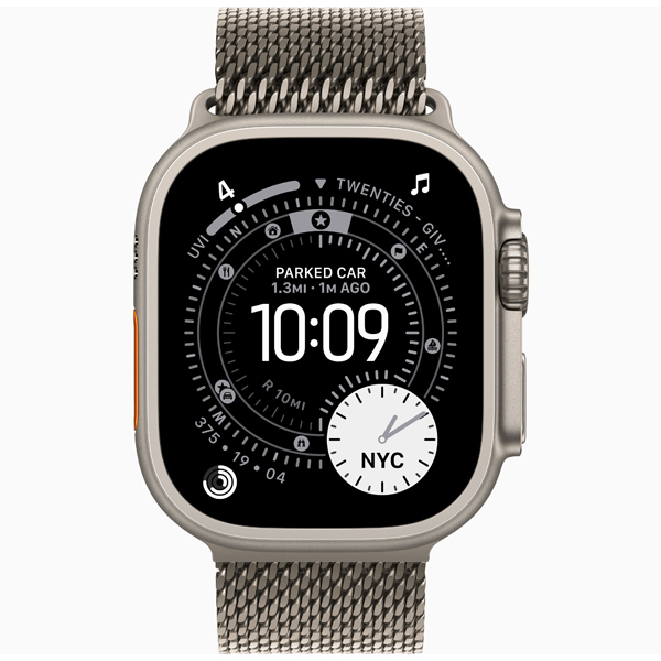 عکس ساعت اپل اولترا 3 بدنه تیتانیوم نچرال و بند تیتانیوم میلان نچرال، عکس Apple Watch Ultra 3 Natural Titanium Case with Natural Titanium Milanese Loop