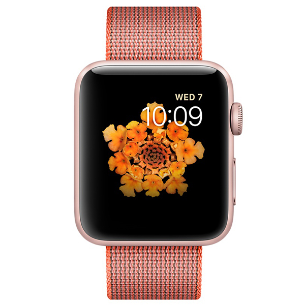 عکس ساعت اپل سری 2 بدنه آلومینیوم رز گلد و بند نایلون نارنجی 42 میلیمتر، عکس Apple Watch Series 2 Rose Gold Aluminum Case Space Orange Woven Nylon 42 mm