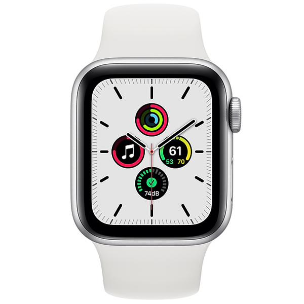 عکس ساعت اپل اس ای جی پی اس Apple Watch SE GPS Silver Aluminum Case with White Sport Band 40mm، عکس ساعت اپل اس ای جی پی اس بدنه آلومینیم نقره ای و بند اسپرت سفید 40 میلیمتر