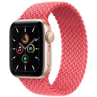 Apple Watch SE GPS Gold Aluminum Case with Pink Punch Braided Solo Loop، ساعت اپل اس ای جی پی اس بدنه آلومینیم طلایی و بند سولو لوپ بافته شده صورتی