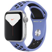 Apple Watch Series 5 Nike + Silver Aluminum Case with Royal Pulse/Black Nike Sport Band 40mm، ساعت اپل سری 5 نایکی پلاس بدنه نقره ای و بند نایکی اسپرت بنفش 40 میلیمتر Royal Pulse/Black